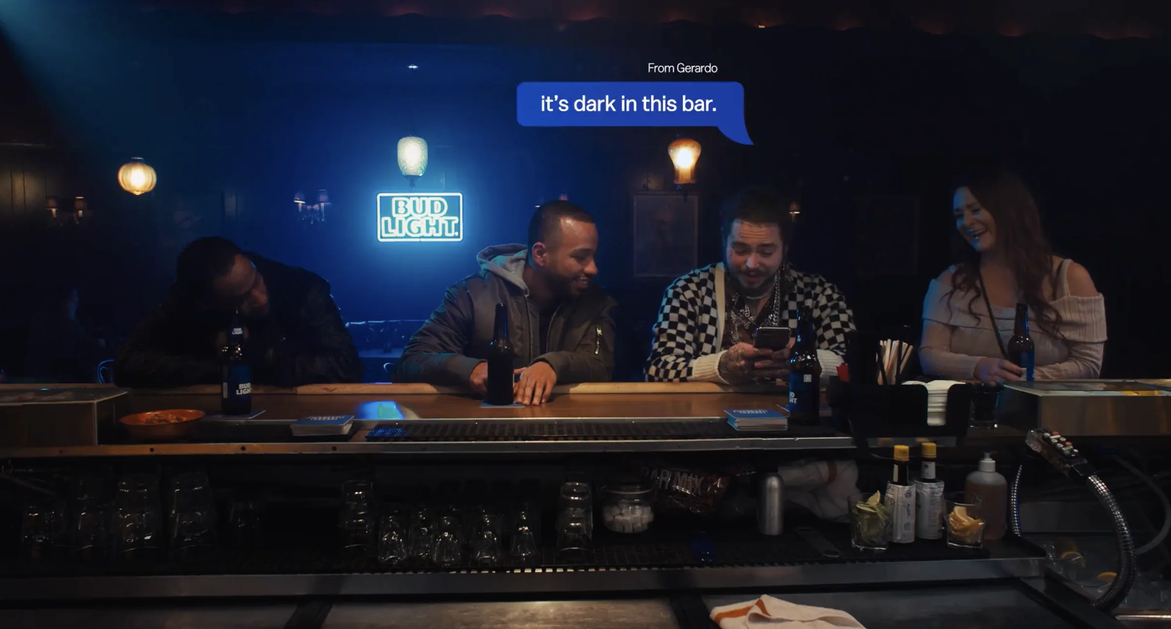 Post Malone and the hidden-camera crowd at the bar