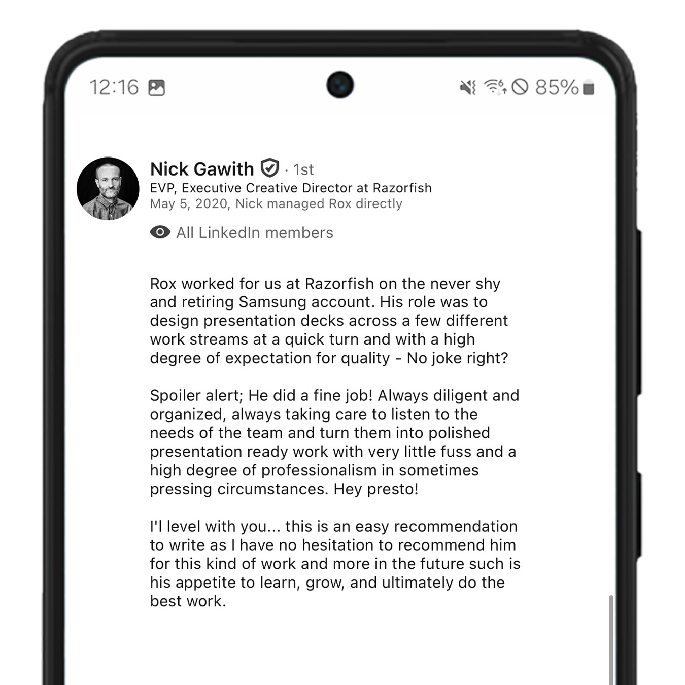 LinkedIn Recommendation — Nick Gawith